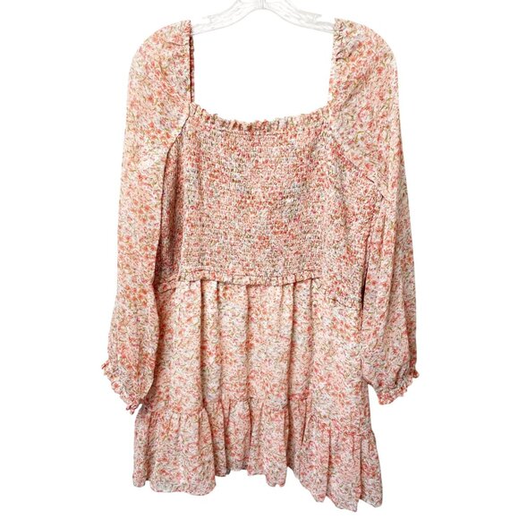 1. STATE Smocked Square Neck Long Sleeve Dress Pink Flower Women’s Size XXL NWT - Picture 3 of 8